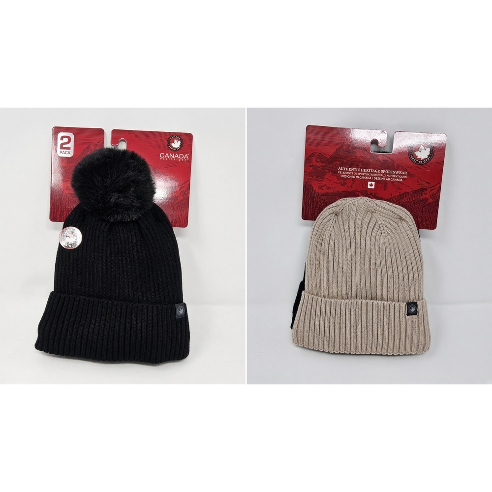 Canada Weather Gear Beanie Hat NEW 2 Pack Women Thermal Plush Lining Black Beige